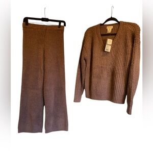 NWT Softies waffle marshmallow v neck lounge set DRIFTWOOD Size S